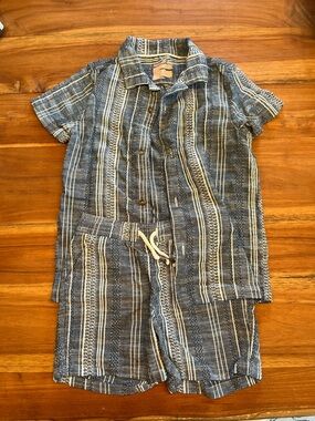 Cat & Jack Blue & White Stripe Woven Set Button Up Shirt and Drawstring Shorts